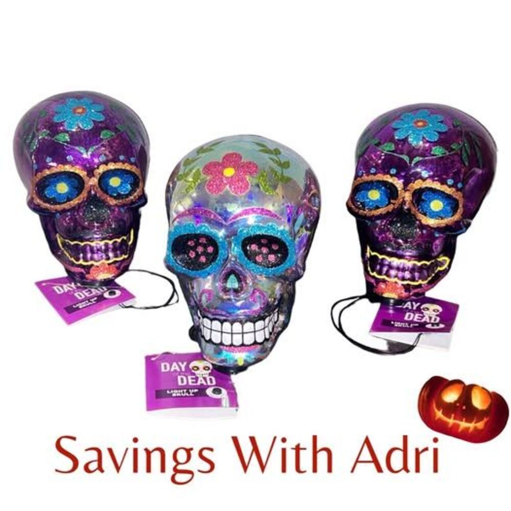 3x Halloween Decorations Day of the Dead Skeletons Lights Up
